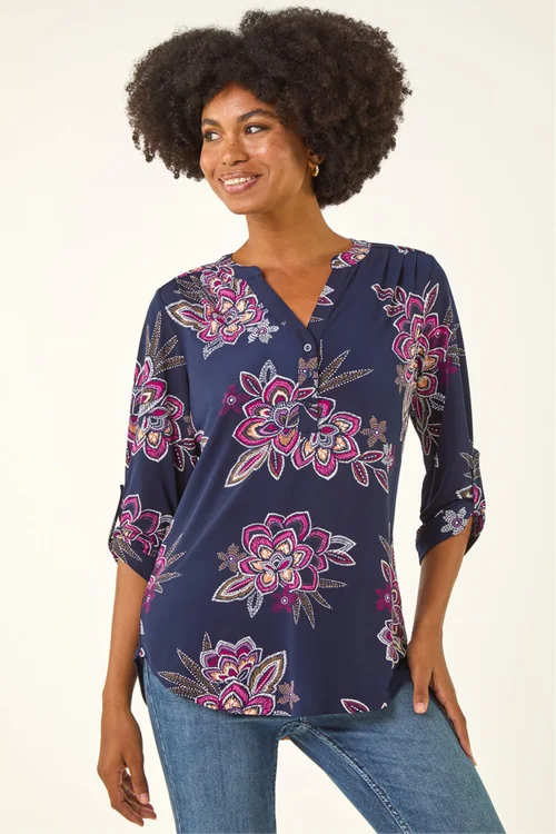 Roman Cerise Floral Puff Print Stretch Shirt - 12 Image 4