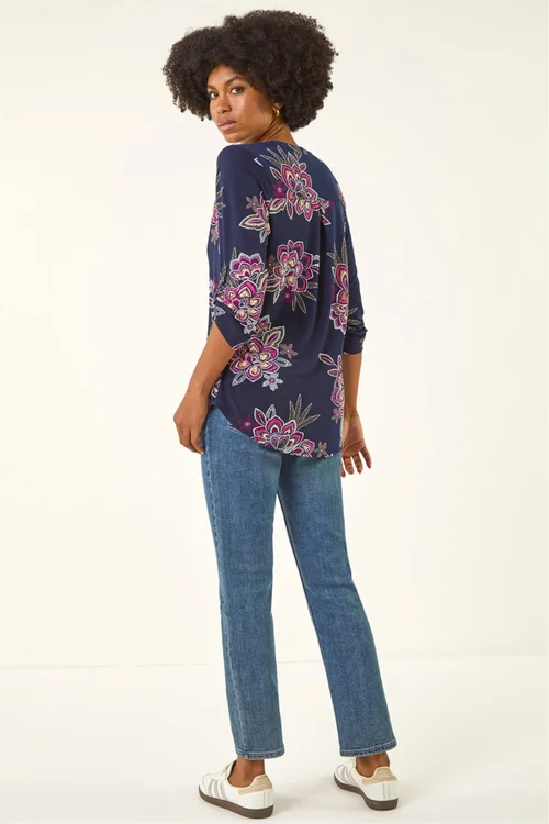 Roman Cerise Floral Puff Print Stretch Shirt - 12 Image 3
