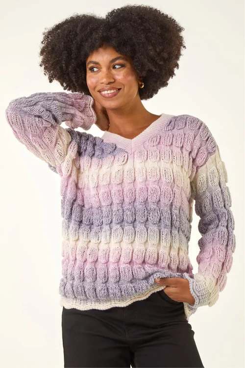 Roman Lilac Ombre Textured V-Neck Knit Jumper - 16 Image 4