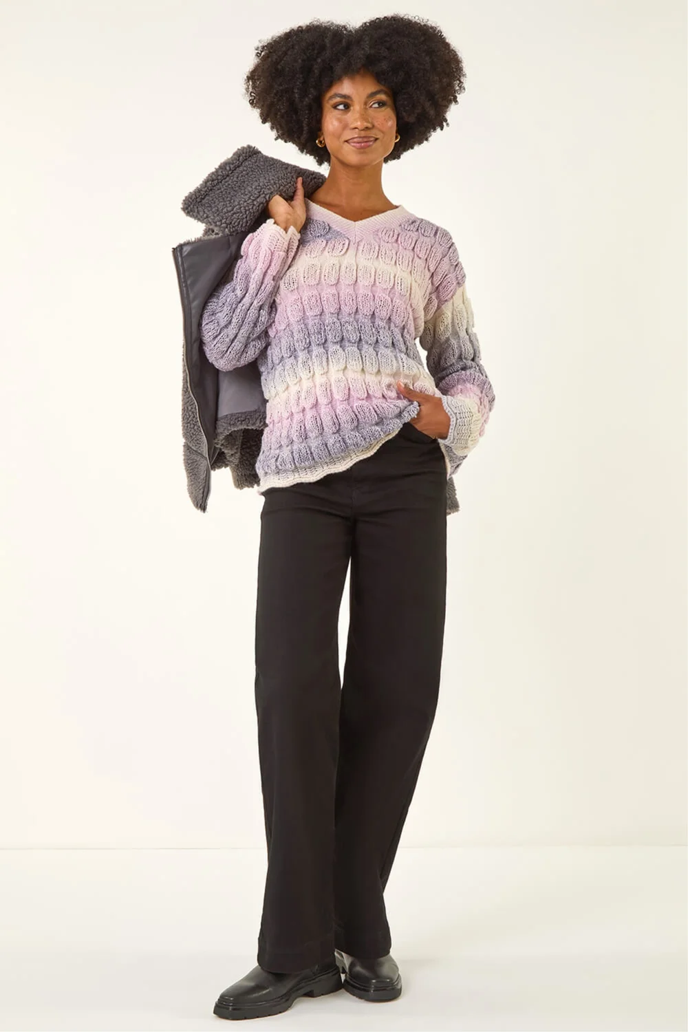 Roman Lilac Ombre Textured V-Neck Knit Jumper - 16 Image 2