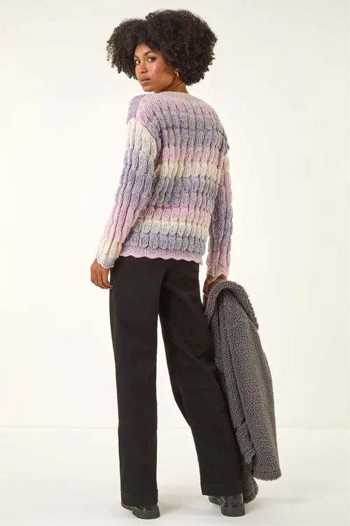 Roman Lilac Ombre Textured V-Neck Knit Jumper - 16 Image 3