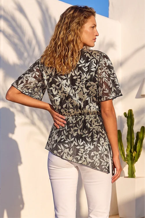 Roman Gold Floral Plisse Wrap Top - 16 Image 3