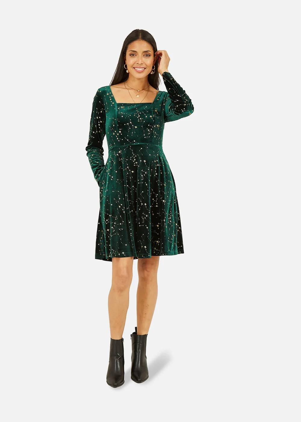 long sleeve skater dress uk Influence Black High Neck Long Sleeve Skater Dress - 14