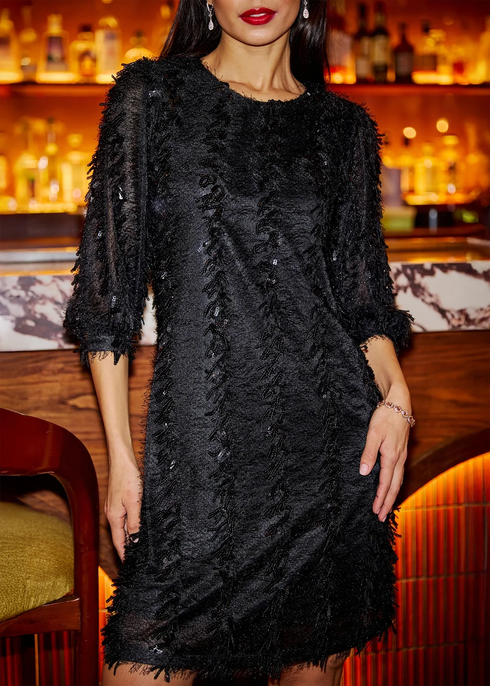 Yumi Black Hanging Sequin Tunic With Balloon Sleeves - 16 Image 3