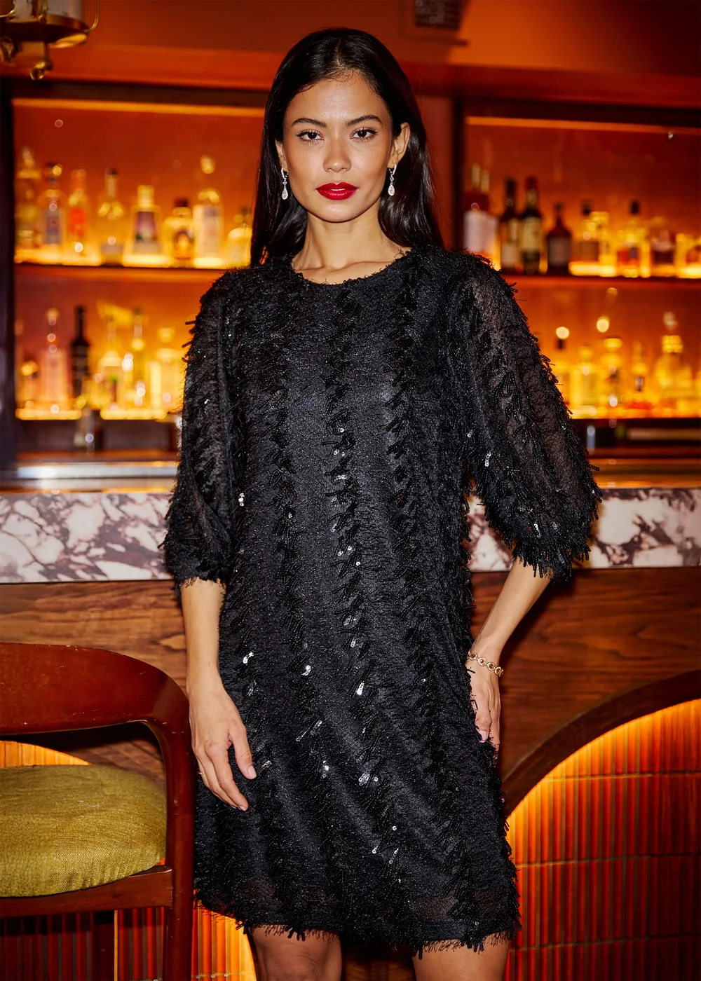 Yumi Black Hanging Sequin Tunic With Balloon Sleeves - 16 Image 4