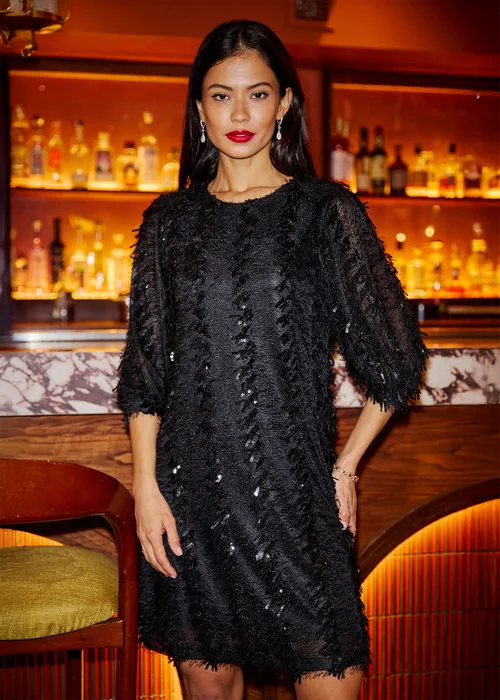 Yumi Black Hanging Sequin Tunic With Balloon Sleeves - 16 Image 4