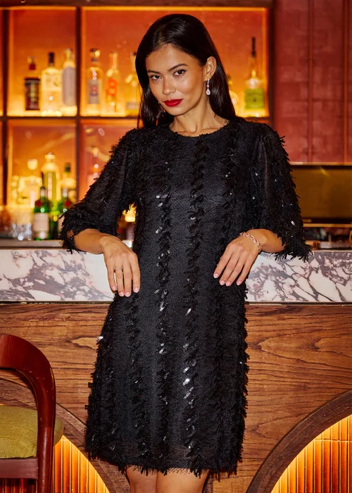 Yumi Black Hanging Sequin Tunic With Balloon Sleeves - 16 Image 1