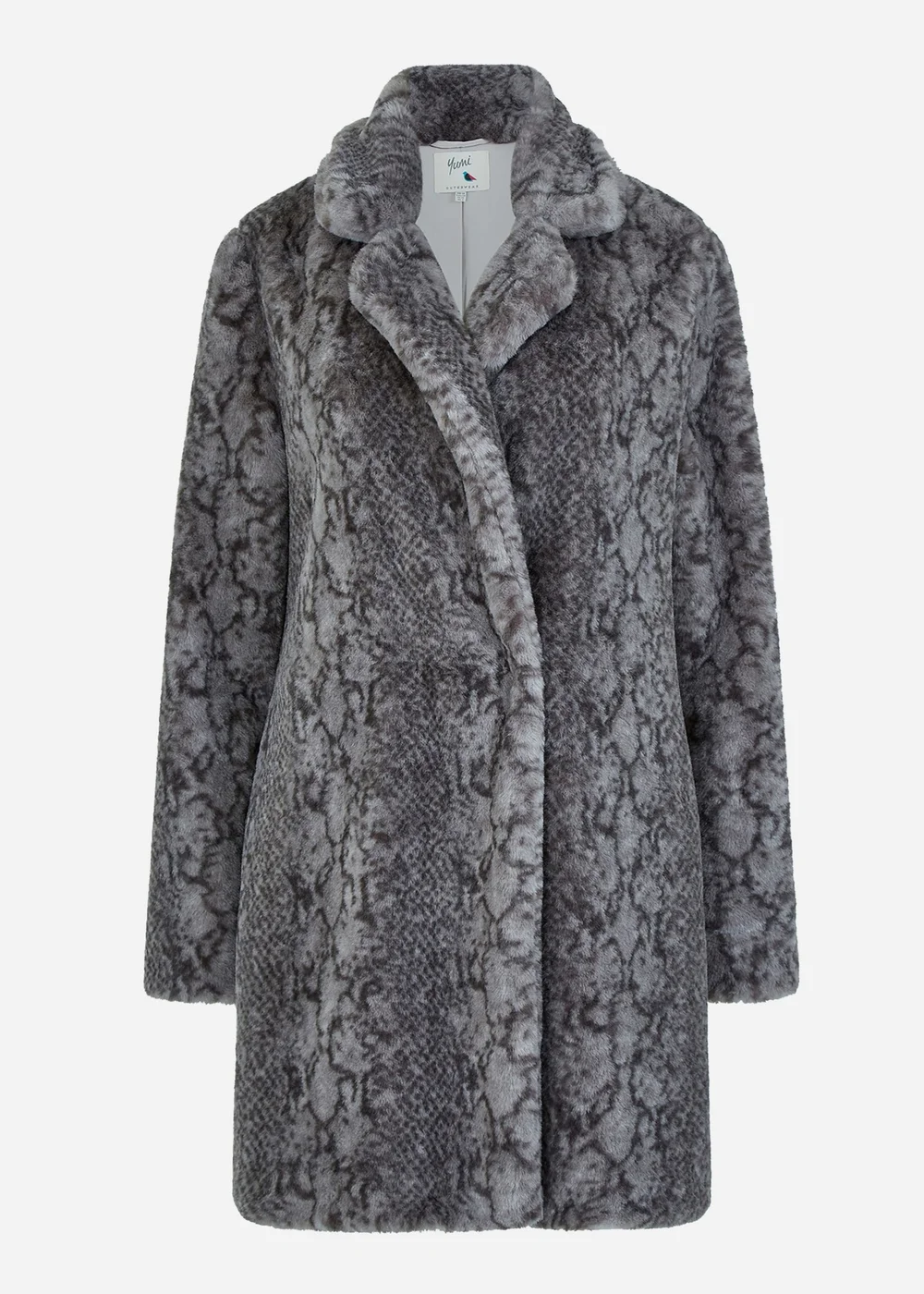 Yumi Grey Snakeskin Print Faux Fur Coat - 12 Image 3