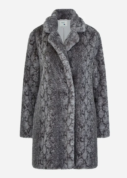 Yumi Grey Snakeskin Print Faux Fur Coat - 12 Image 3