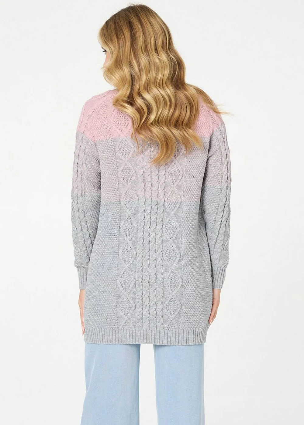 Izabel London Grey Colour Block Textured Longline Cardigan - 10 Image 2