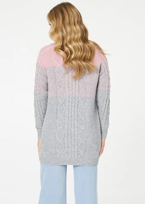 Izabel London Grey Colour Block Textured Longline Cardigan - 10 Image 2