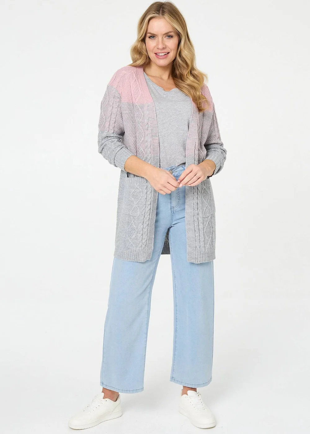 Izabel London Grey Colour Block Textured Longline Cardigan - 10 Image 4