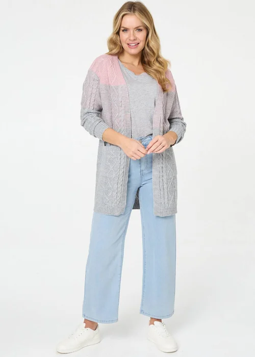 Izabel London Grey Colour Block Textured Longline Cardigan - 10 Image 4