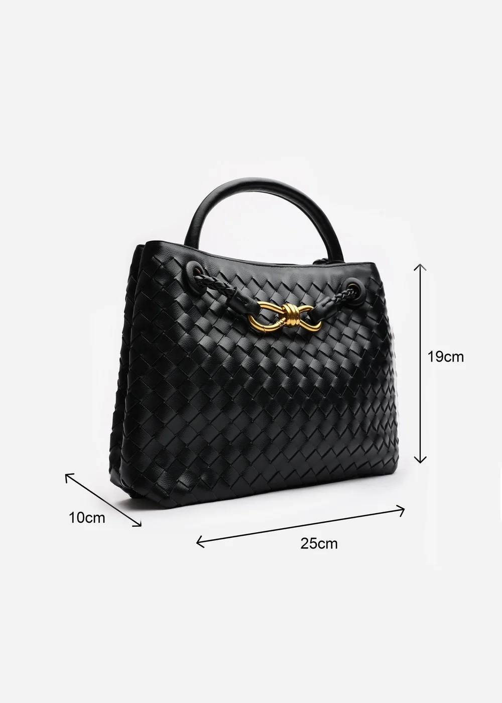 Where's That From Luna Black Woven PU Tote Bag Gold Detail - One Size Image 1