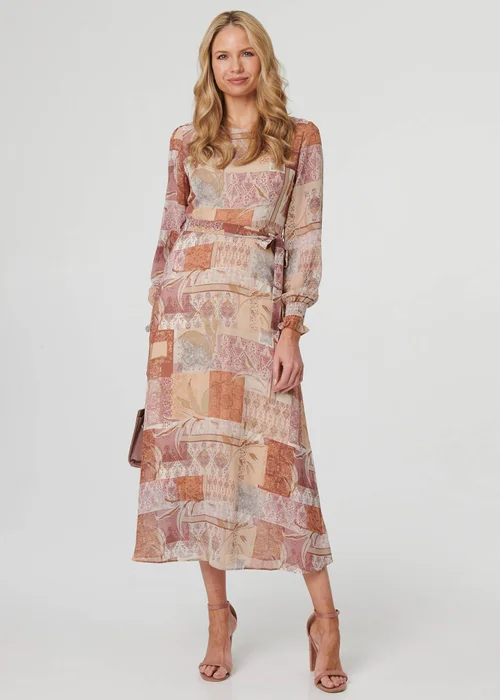 Izabel London Rust Patchwork Tie Long Sleeve Maxi Dress - 14 Image 1