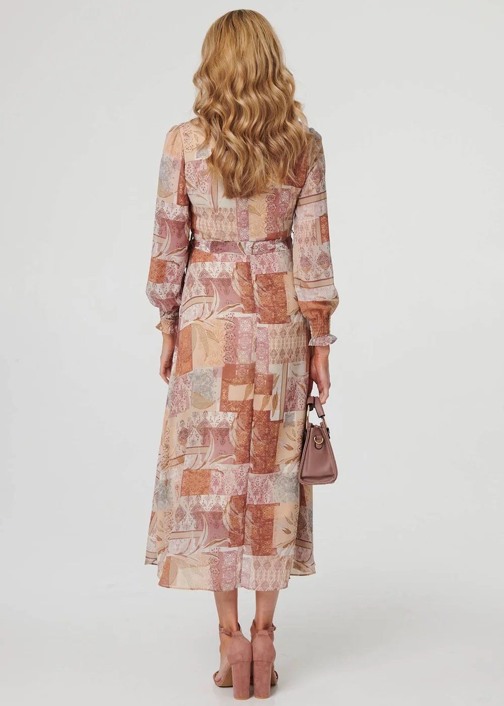 Izabel London Rust Patchwork Tie Long Sleeve Maxi Dress - 14 Image 2