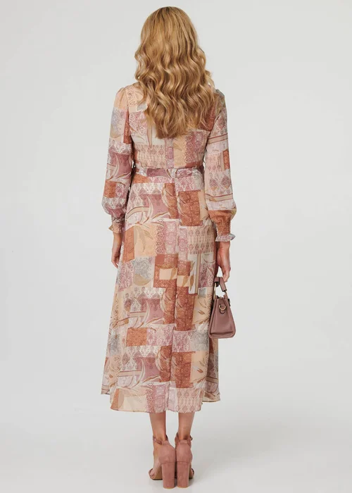 Izabel London Rust Patchwork Tie Long Sleeve Maxi Dress - 14 Image 2