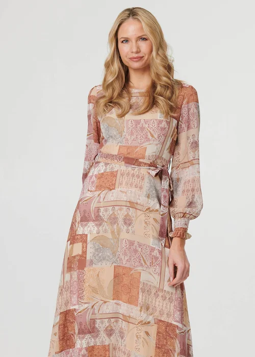 Izabel London Rust Patchwork Tie Long Sleeve Maxi Dress - 14 Image 4