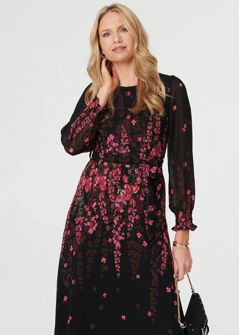 Izabel London Black Floral Tie Waist Sheer Layer Maxi Dress - 12 Image 4