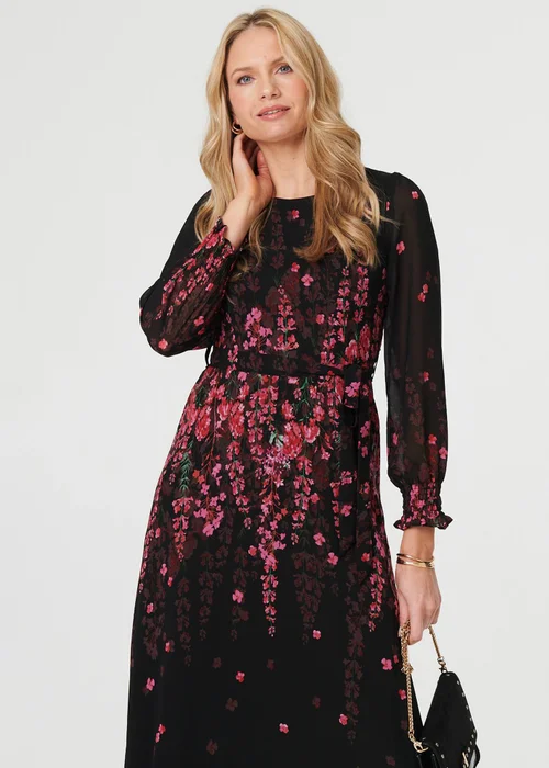 Izabel London Black Floral Tie Waist Sheer Layer Maxi Dress - 12 Image 4