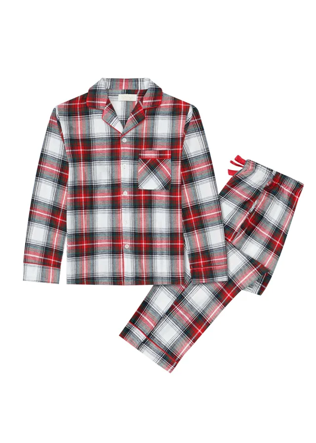 My Christmas Pyjamas White Tidings & Tartan Two-Piece Long Matching Pyjama Set