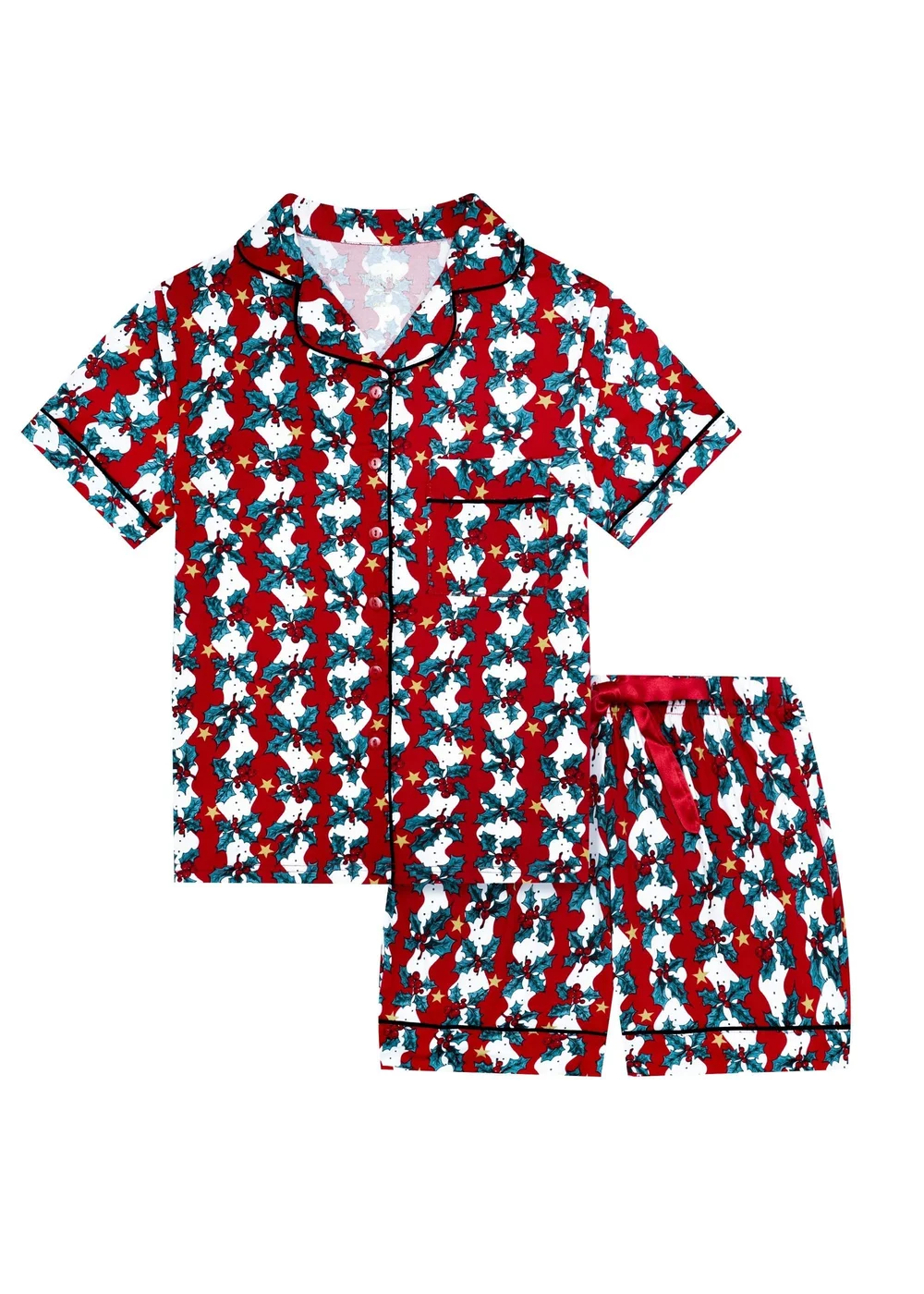 My Christmas Pyjamas Red Mistletoe & Wine Two-Piece Short Matching Pyjama Set - Size 10-12 Image 1