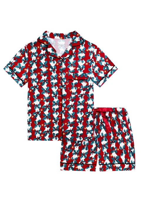 My Christmas Pyjamas Red Mistletoe & Wine Two-Piece Short Matching Pyjama Set - Size 10-12 Image 1