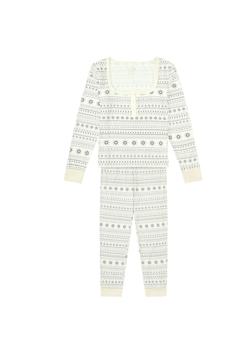 My Christmas Pyjamas Cream Snow White Two-Piece Long Matching Pyjama Set - Size 10-12 Image 2