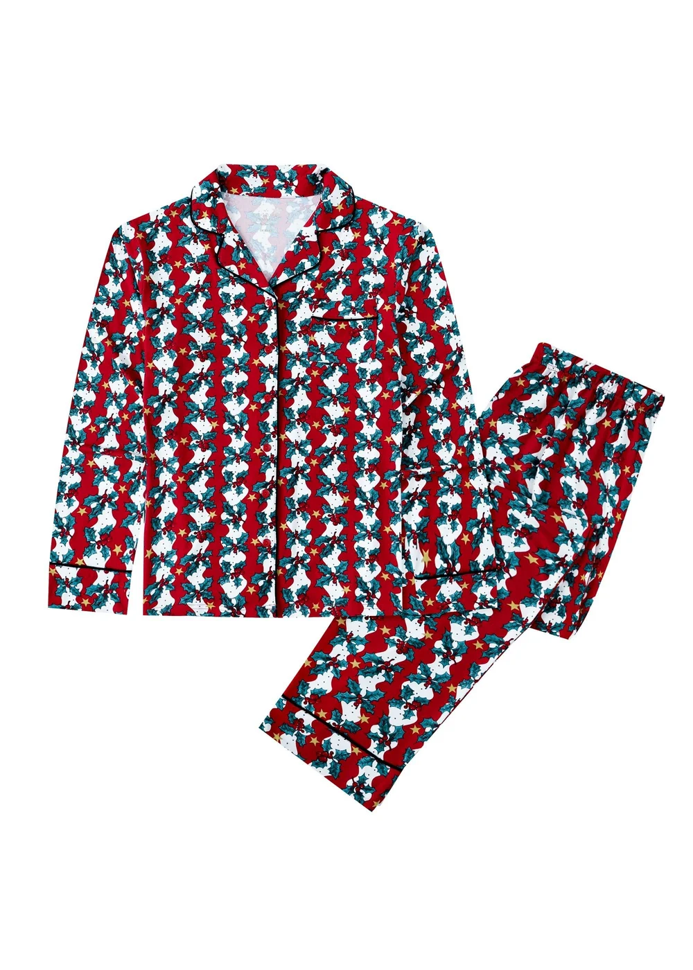 My Christmas Pyjamas Red Mistletoe & Wine Men's Two-Piece Long Matching Pyjama Set - Large Image 1