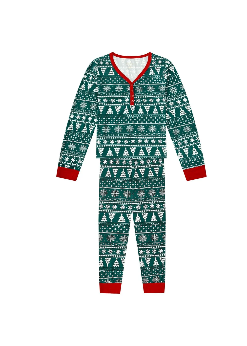My Christmas Pyjamas Green Yuletide Two-Piece Long Matching Pyjama Set - 6-8 Image 1