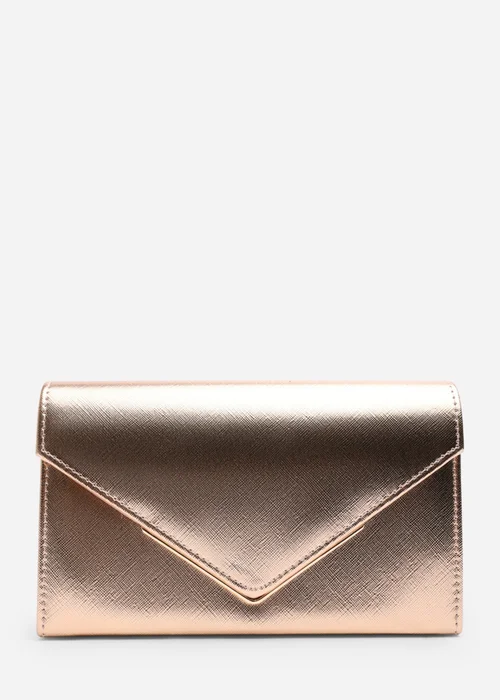 Where's That From Womens Linen Gold Metallic Faux Leather Clutch Bag - One Size Image 1