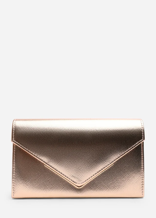 Where's That From Womens Linen Gold Metallic Faux Leather Clutch Bag