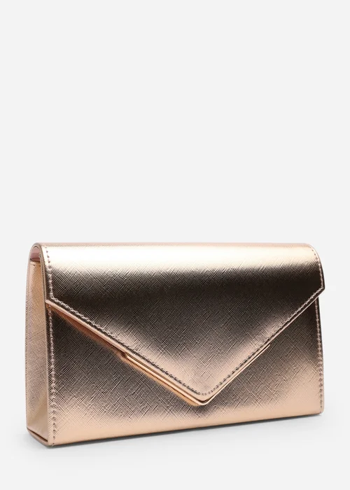 Where's That From Womens Linen Gold Metallic Faux Leather Clutch Bag - One Size Image 3