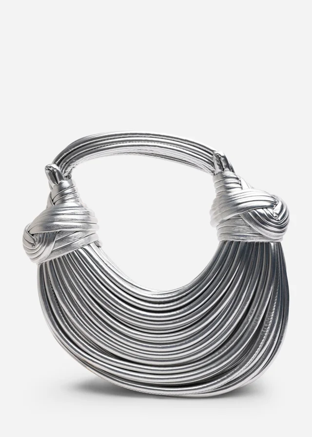 Where's That From Womens Blossom Curved Silver Metallic Shoulder Bag