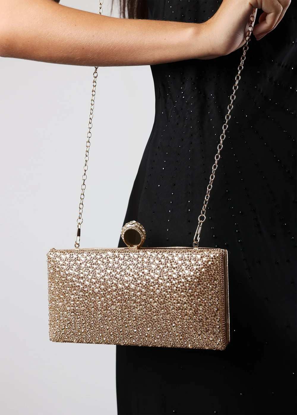 Where’s That From Reve Gold Crystal Clutch Bag - One Size Image 2