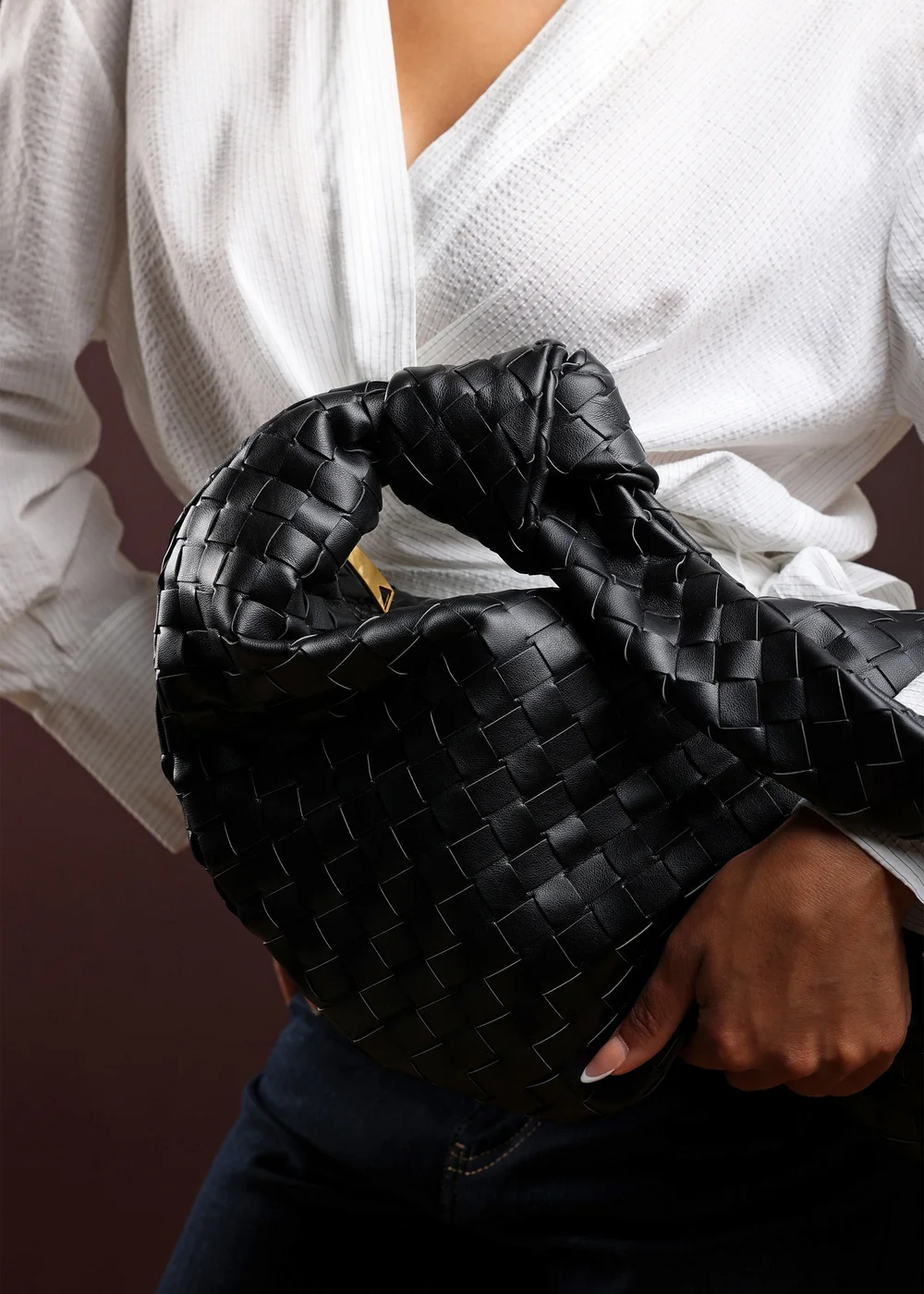 Where’s That From Aqua Black PU Woven Shoulder Bag - One Size Image 6
