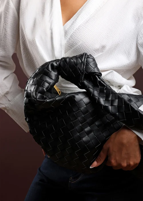 Where’s That From Aqua Black PU Woven Shoulder Bag - One Size Image 6