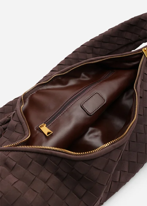 Where's That From Womens Aqua Knotted Strap Woven Shoulder Bag In Dark Brown Faux Faux Suede - One Size Image 4