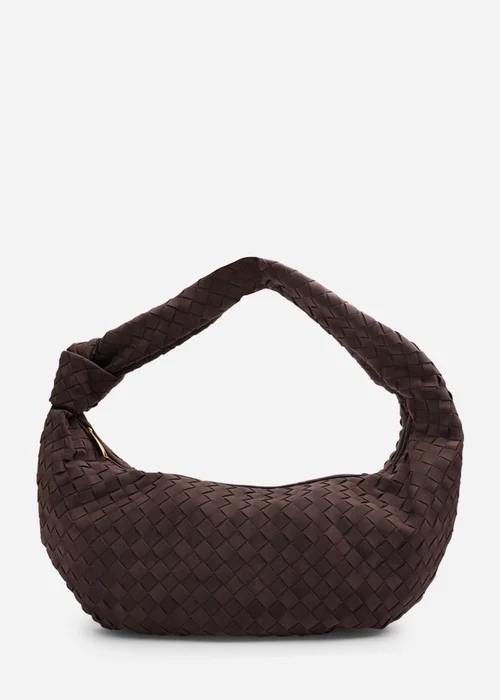 Where's That From Womens Aqua Knotted Strap Woven Shoulder Bag In Dark Brown Faux Faux Suede - One Size Image 1