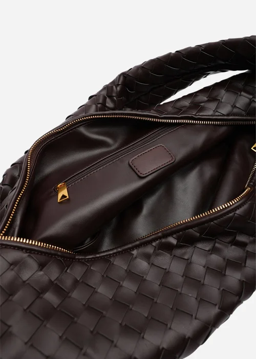 Where's That From Womens Aqua Knotted Strap Woven Shoulder Bag In Dark Brown Faux Leather - One Size Image 4