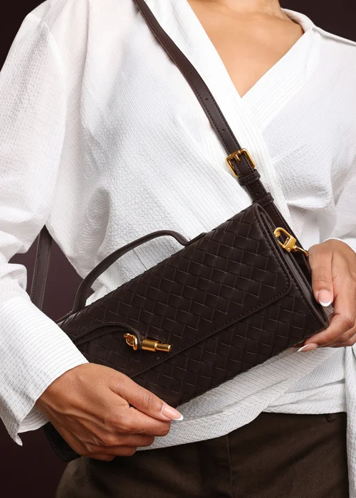 Where’s That From Petal Dark Brown Woven Clutch Bag - One Size Image 6