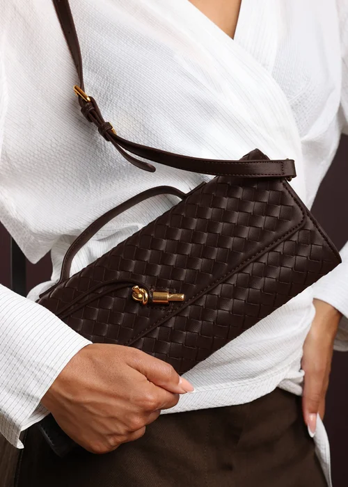 Where’s That From Petal Dark Brown Woven Clutch Bag - One Size Image 1