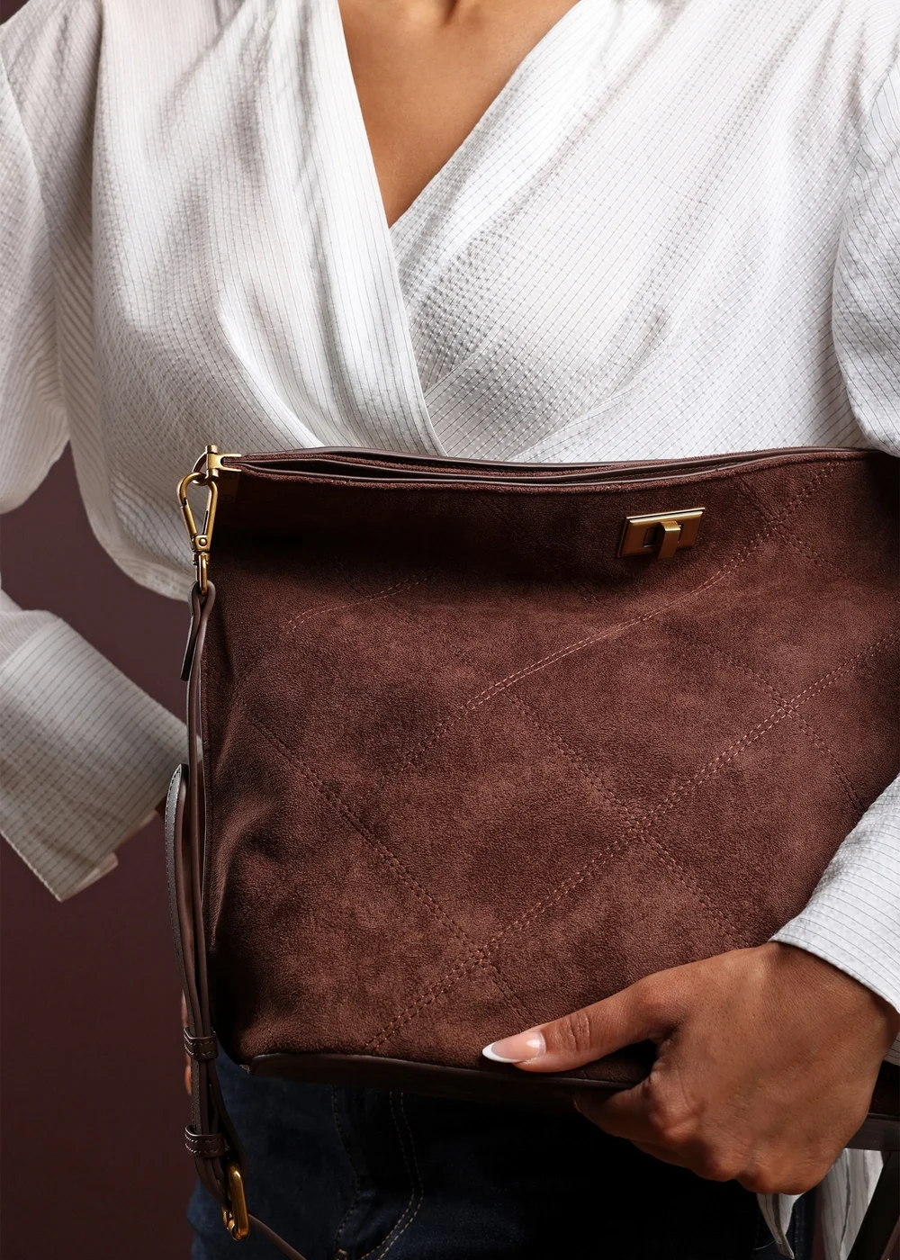 Where's That From Womens Fern Brown Faux Suede Shoulder Bag with Turn Lock - One Size Image 6