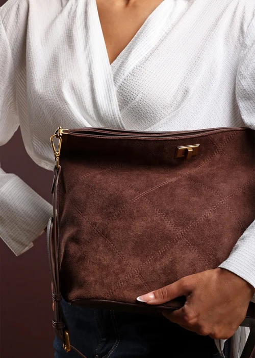 Where's That From Womens Fern Brown Faux Suede Shoulder Bag with Turn Lock - One Size Image 6