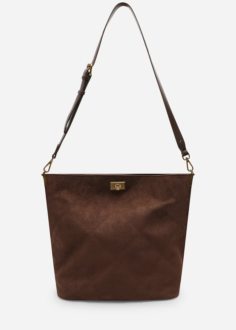 Where's That From Womens Fern Brown Faux Suede Shoulder Bag with Turn Lock - One Size Image 1