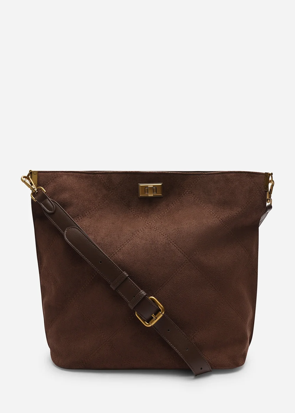 Where's That From Womens Fern Brown Faux Suede Shoulder Bag with Turn Lock - One Size Image 3