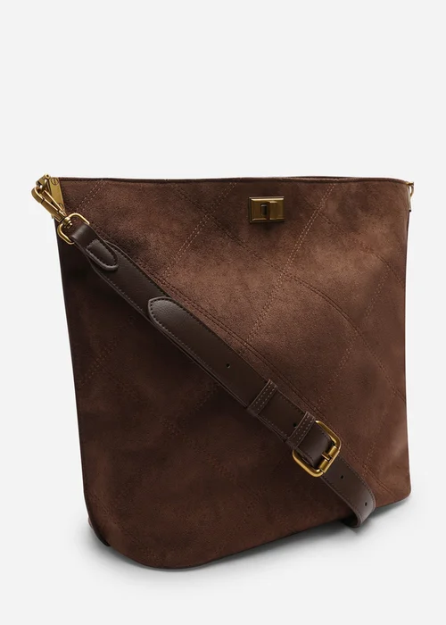 Where's That From Womens Fern Brown Faux Suede Shoulder Bag with Turn Lock - One Size Image 4