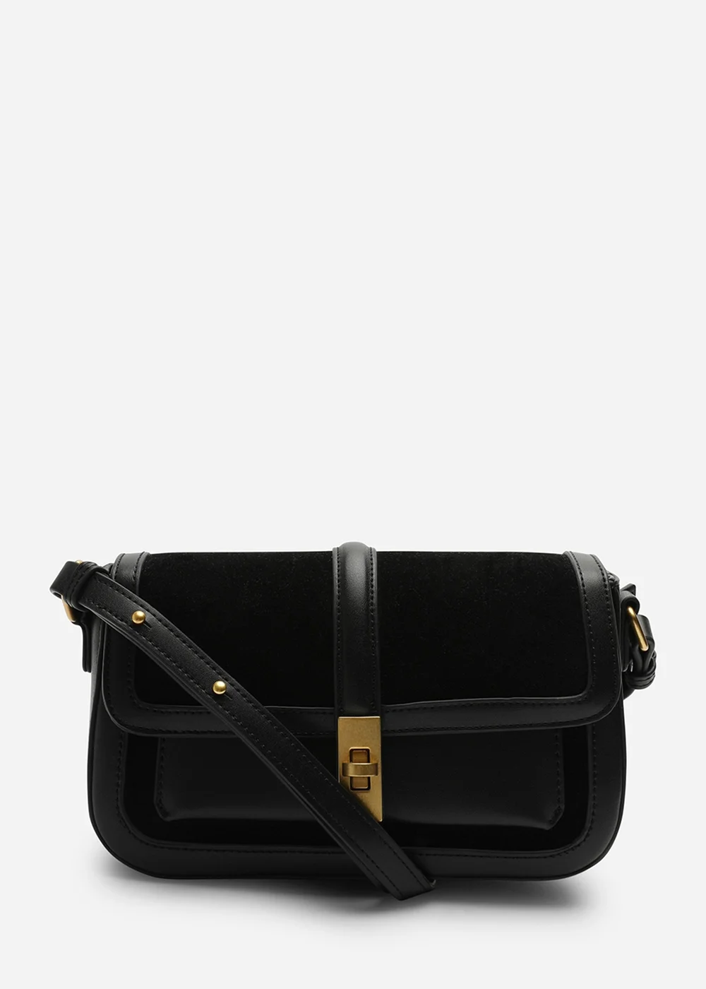 Where's That From Womens Coral Black Faux Suede Structured Shoulder Bag with Gold Lock - One Size Image 4