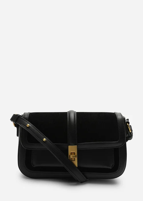 Where's That From Womens Coral Black Faux Suede Structured Shoulder Bag with Gold Lock - One Size Image 4