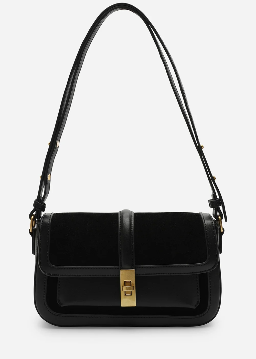 Where's That From Womens Coral Black Faux Suede Structured Shoulder Bag with Gold Lock - One Size Image 1